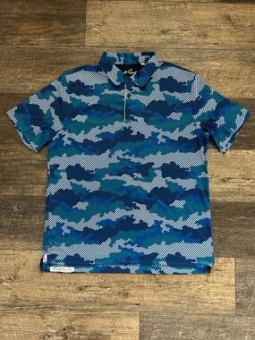 Robert Graham Braidwood Short Sleeve Polo Shirt Size L Classic in Blue Camo